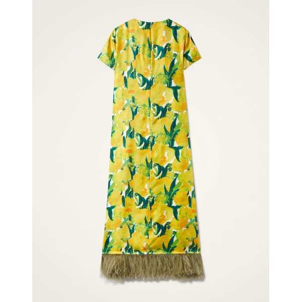 La DoubleJ Swing Dress Zesty Yellow in Silk Twill With Feathers - Dresses - Milanese Maximalist Fashion at Luxury Shoes 