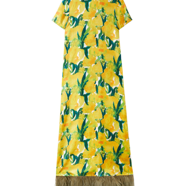 La DoubleJ Swing Dress Zesty Yellow in Silk Twill With Feathers