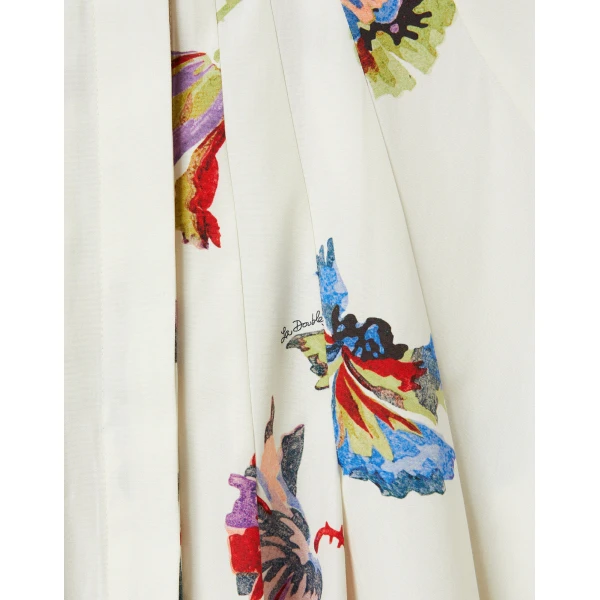 La DoubleJ Swing Dress Zooflora Placée Light Blue in Silk Twill With Feathers - Dresses - Milanese Maximalist Fashion at Luxury Shoes 