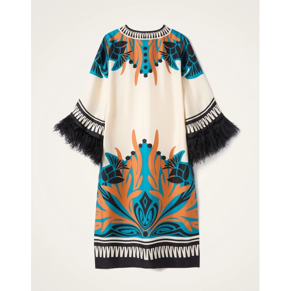 La DoubleJ The Kaftan Florence Placée Ivory in Silk Twill With Feathers -  - Milanese Maximalist Fashion at Luxury Shoes 