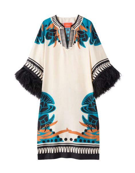 La DoubleJ The Kaftan Florence Placée Ivory in Silk Twill With Feathers -  - Milanese Maximalist Fashion at Luxury Shoes 