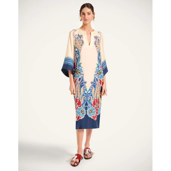 La DoubleJ The Kaftan Lemuria Placée Blue in Silk Twill -  - Milanese Maximalist Fashion at Luxury Shoes 
