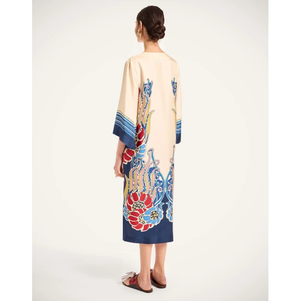 La DoubleJ The Kaftan Lemuria Placée Blue in Silk Twill -  - Milanese Maximalist Fashion at Luxury Shoes 