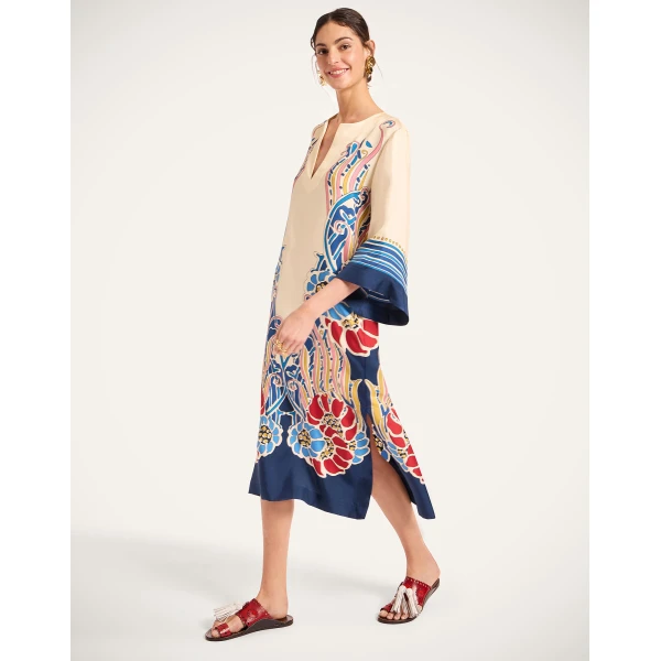 La DoubleJ The Kaftan Lemuria Placée Blue in Silk Twill -  - Milanese Maximalist Fashion at Luxury Shoes 