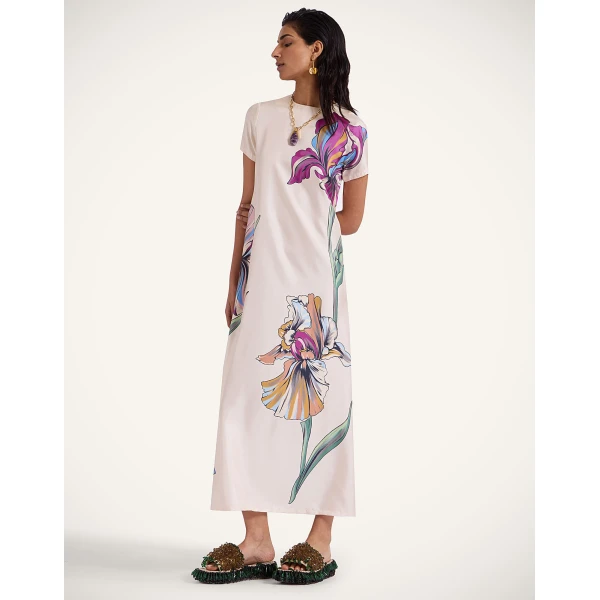 La DoubleJ Waldorf Dress Oasis Ombré Placée Geen & Red in Crepe De Chine - Dresses - Milanese Maximalist Fashion at Luxury Shoes 