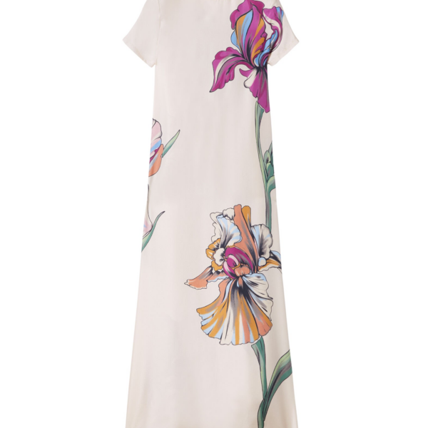 La DoubleJ Waldorf Dress Oasis Ombré Placée Geen & Red in Crepe De Chine