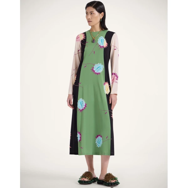 La DoubleJ Wavy Swing Dress Bicolor White & Chocolate in Cotton Knit - Dresses - Milanese Maximalist Fashion at Luxury Shoes 