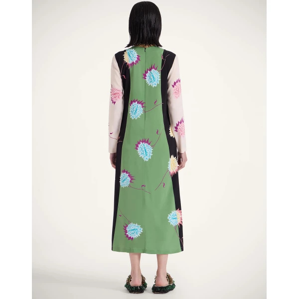 La DoubleJ Wavy Swing Dress Bicolor White & Chocolate in Cotton Knit - Dresses - Milanese Maximalist Fashion at Luxury Shoes 