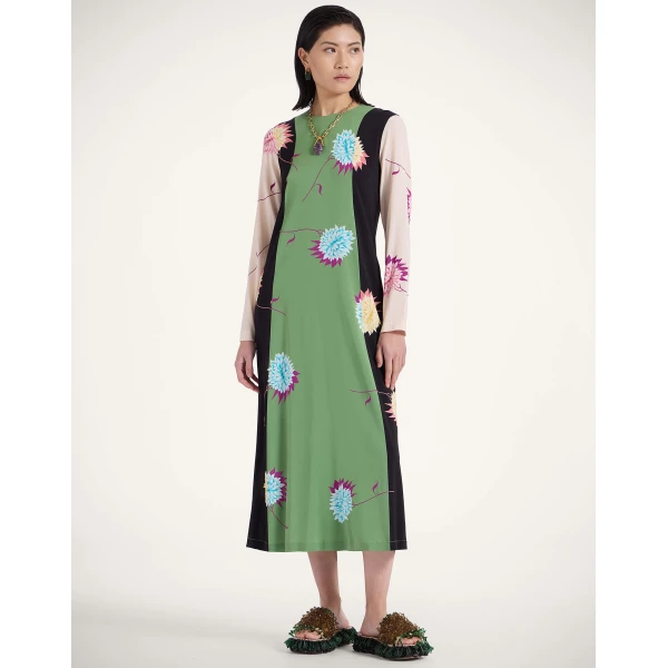 La DoubleJ Wavy Swing Dress Bicolor White & Chocolate in Cotton Knit - Dresses - Milanese Maximalist Fashion at Luxury Shoes 