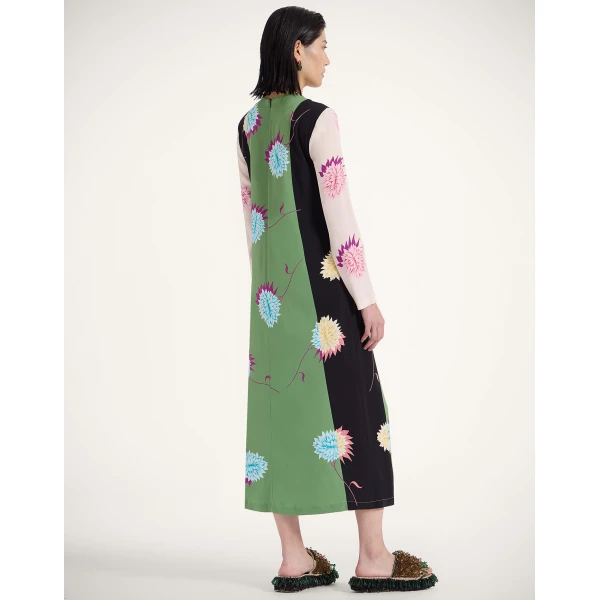 La DoubleJ Wavy Swing Dress Bicolor White & Chocolate in Cotton Knit - Dresses - Milanese Maximalist Fashion at Luxury Shoes 