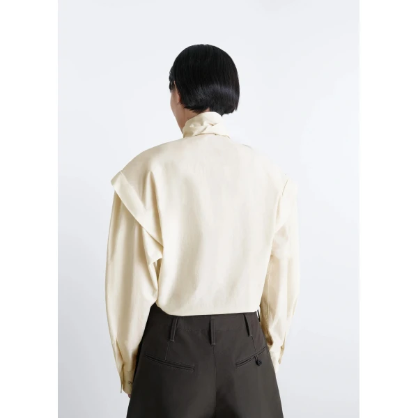 Lemaire Ascot Blouse in Washed Cotton Silk - Tops - Parisian Minimalist Luxury at Luxury Shoes 