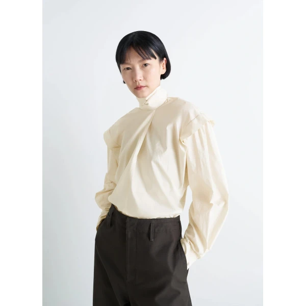 Lemaire Ascot Blouse in Washed Cotton Silk - Tops - Parisian Minimalist Luxury at Luxury Shoes 