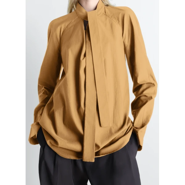 Lemaire Ascot Blouse in Washed Cotton Silk - Tops - Parisian Minimalist Luxury at Luxury Shoes 