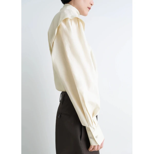 Lemaire Ascot Blouse in Washed Cotton Silk - Tops - Parisian Minimalist Luxury at Luxury Shoes 