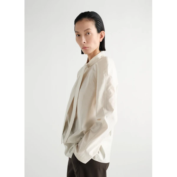 Lemaire Ascot Blouse in Washed Cotton Silk - Tops - Parisian Minimalist Luxury at Luxury Shoes 