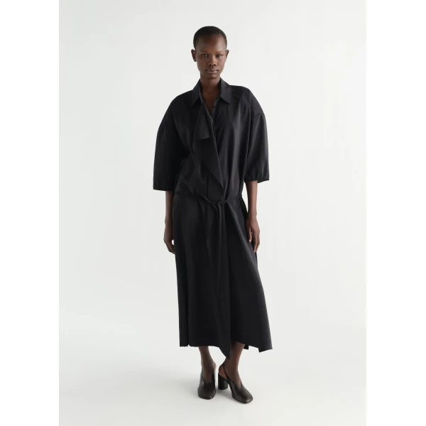Lemaire Asymmetrical Shirt Dress in Dry Silk - Dresses - Parisian Minimalist Luxury at Luxury Shoes 