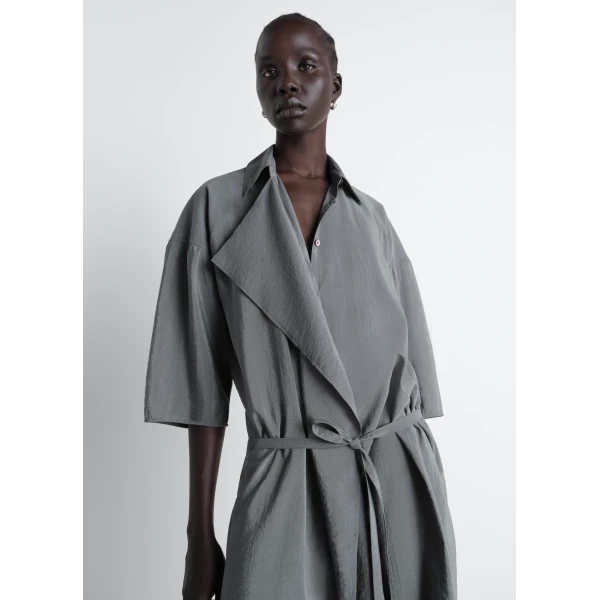 Lemaire Asymmetrical Shirt Dress in Dry Silk - Dresses - Parisian Minimalist Luxury at Luxury Shoes 