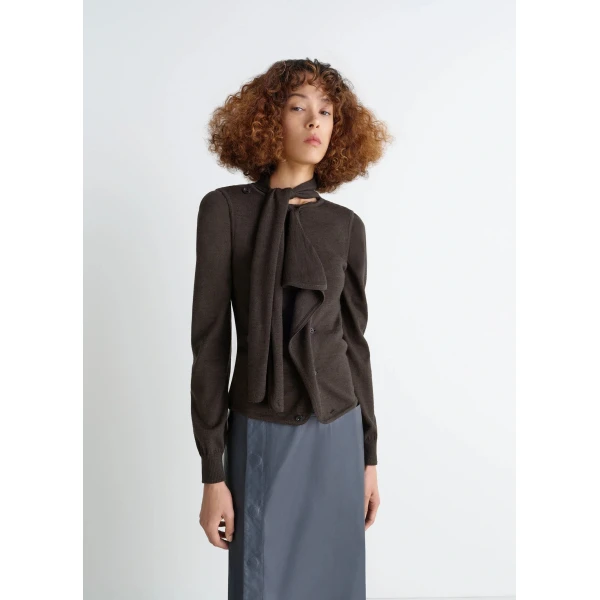 Lemaire Asymmetrical Sleeveless Cardigan in Merino Blend, view 2
