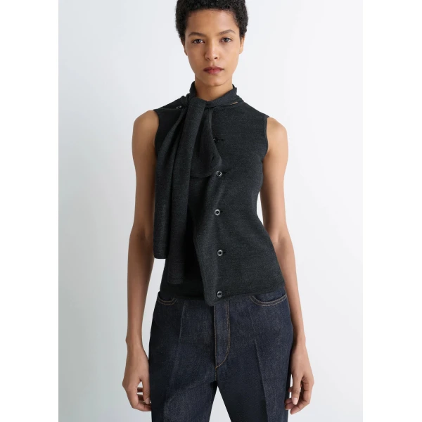 Lemaire Asymmetrical Sleeveless Cardigan in Merino Blend - Knitwear - Parisian Minimalist Luxury at Luxury Shoes 