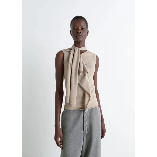 Lemaire Asymmetrical Sleeveless Cardigan in Merino Blend - Knitwear - Parisian Minimalist Luxury at Luxury Shoes 