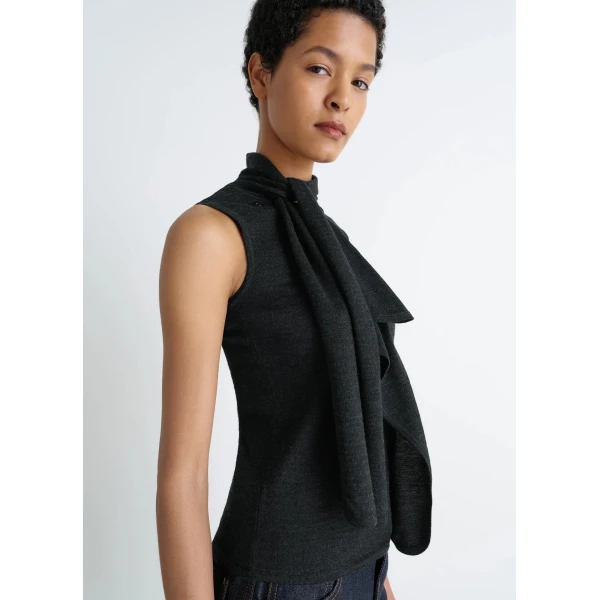 Lemaire Asymmetrical Sleeveless Cardigan in Merino Blend - Knitwear - Parisian Minimalist Luxury at Luxury Shoes 