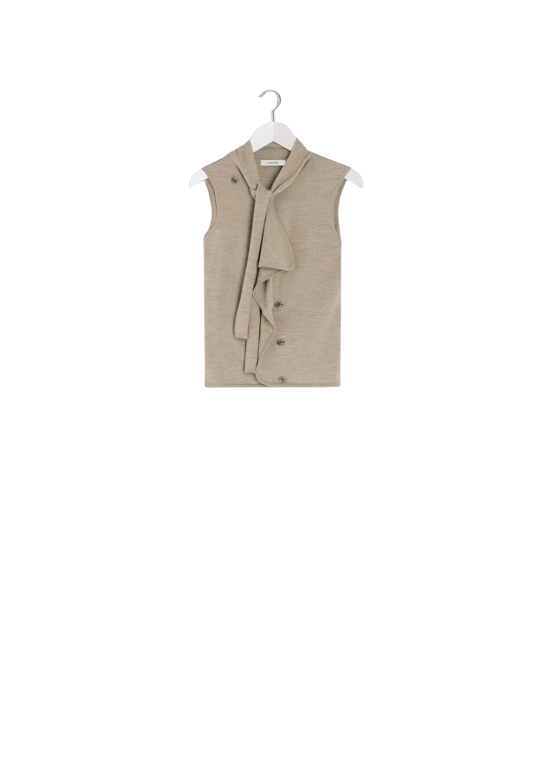 Lemaire-Asymmetrical-Sleeveless-Cardigan-in-Merino-Blend-coveti49980_nobg Lemaire Asymmetrical Sleeveless Cardigan in Merino Blend - Knitwear - Parisian Minimalist Luxury at Luxury Shoes