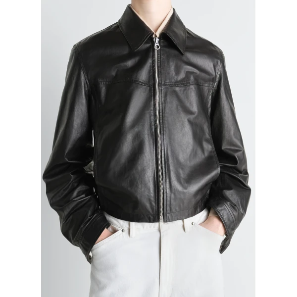 Lemaire Biker Blouson in Leather - Jackets - Parisian Minimalist Luxury at Luxury Shoes 