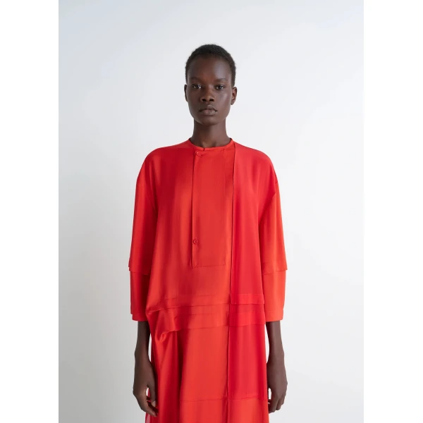 Lemaire Blouse Dress with Pleats in Silk - Dresses - Parisian Minimalist Luxury at Luxury Shoes 