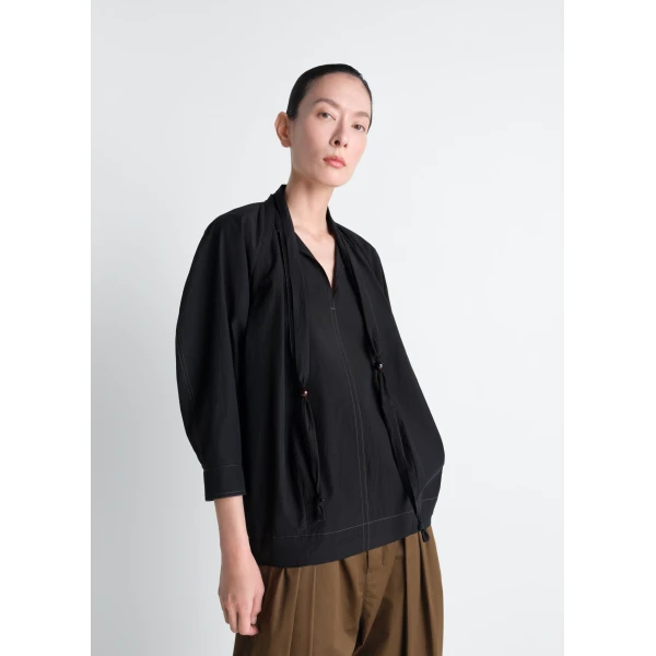 Lemaire Blouse with Scarf in Crepe Cotton - Tops - Parisian Minimalist Luxury at Luxury Shoes 