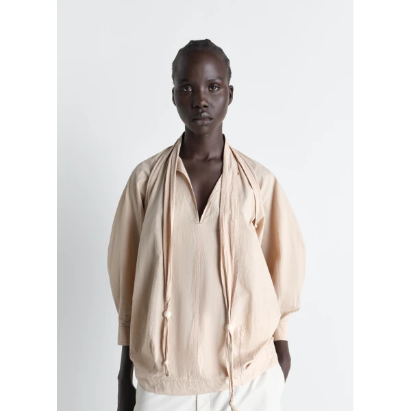 Lemaire Blouse with Scarf in Crepe Cotton - Tops - Parisian Minimalist Luxury at Luxury Shoes 