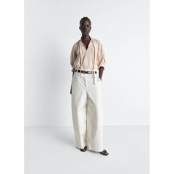 Lemaire Blouse with Scarf in Crepe Cotton - Tops - Parisian Minimalist Luxury at Luxury Shoes 