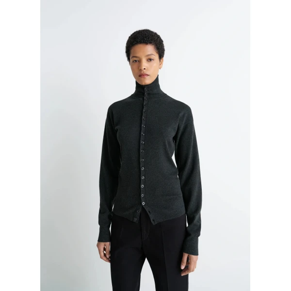 Lemaire Buttoned Fitted Cardigan in Fine Wool - Knitwear - Parisian Minimalist Luxury at Luxury Shoes 