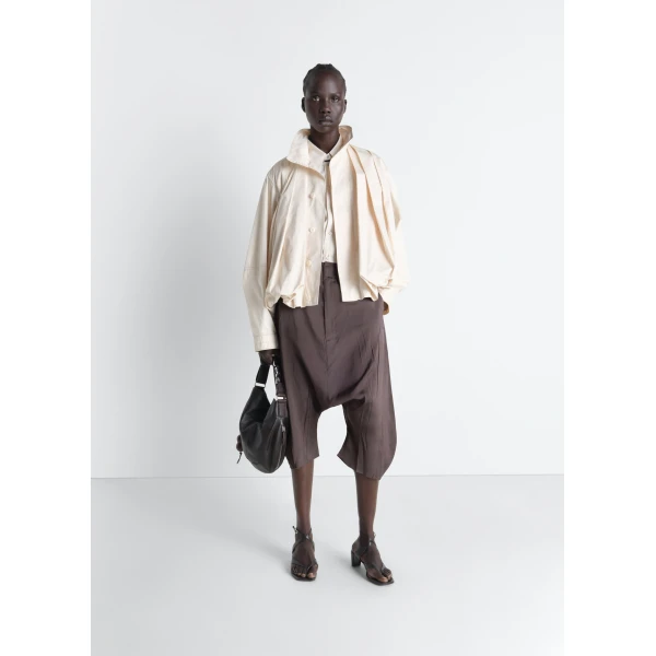 Lemaire Creased Dropped Crotch Bermudas in Poly Viscose Twill - Shorts - Parisian Minimalist Luxury at Luxury Shoes 
