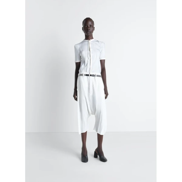 Lemaire Creased Dropped Crotch Bermudas in Poly Viscose Twill - Shorts - Parisian Minimalist Luxury at Luxury Shoes 
