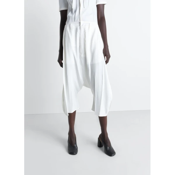 Lemaire Creased Dropped Crotch Bermudas in Poly Viscose Twill - Shorts - Parisian Minimalist Luxury at Luxury Shoes 