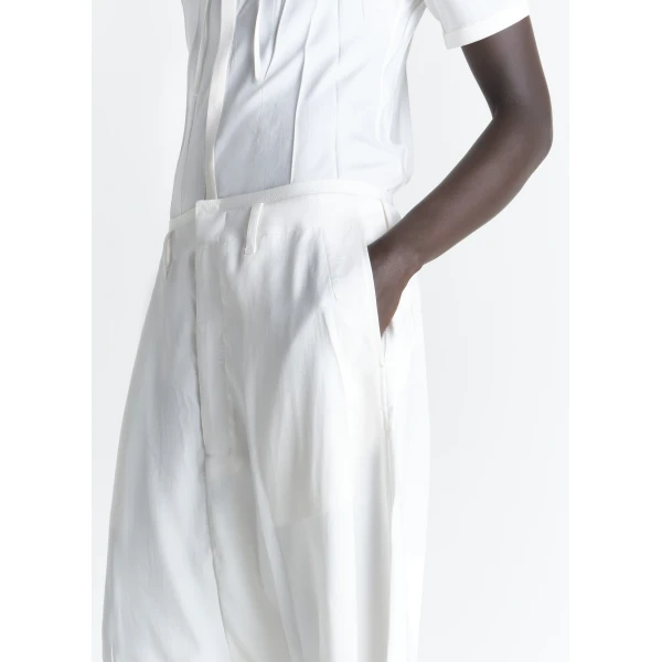 Lemaire Creased Dropped Crotch Bermudas in Poly Viscose Twill - Shorts - Parisian Minimalist Luxury at Luxury Shoes 