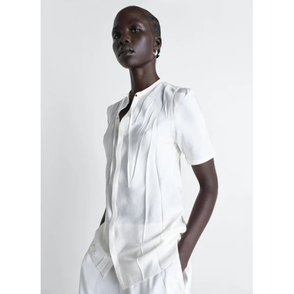Lemaire Creased Fitted Shirt in Poly Viscose Twill - Tops - Parisian Minimalist Luxury at Luxury Shoes 