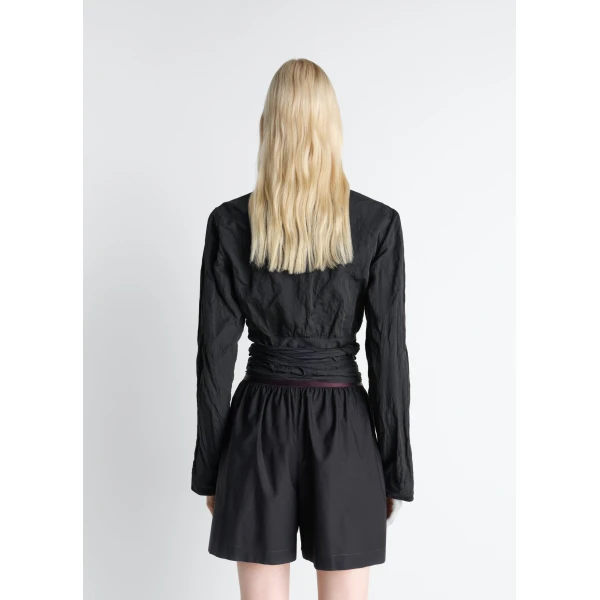 Lemaire Crinkled Wrap Top in Crinkled Cotton Metal - Tops - Parisian Minimalist Luxury at Luxury Shoes 