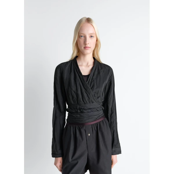Lemaire Crinkled Wrap Top in Crinkled Cotton Metal - Tops - Parisian Minimalist Luxury at Luxury Shoes 