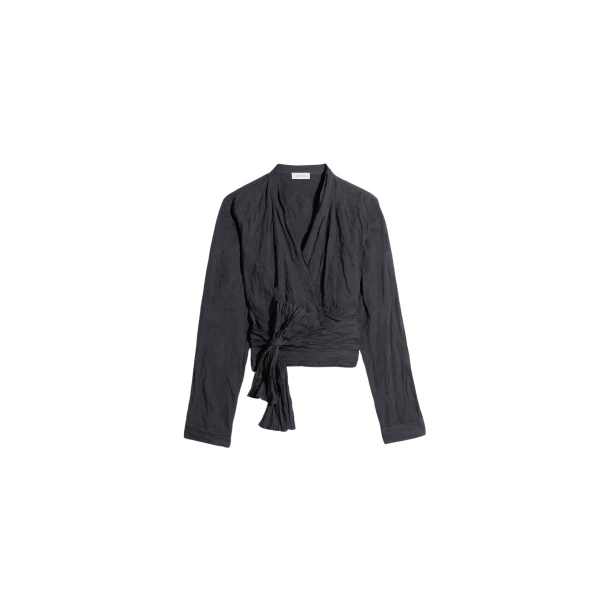 Lemaire Crinkled Wrap Top in Crinkled Cotton Metal - Tops - Parisian Minimalist Luxury at Luxury Shoes 