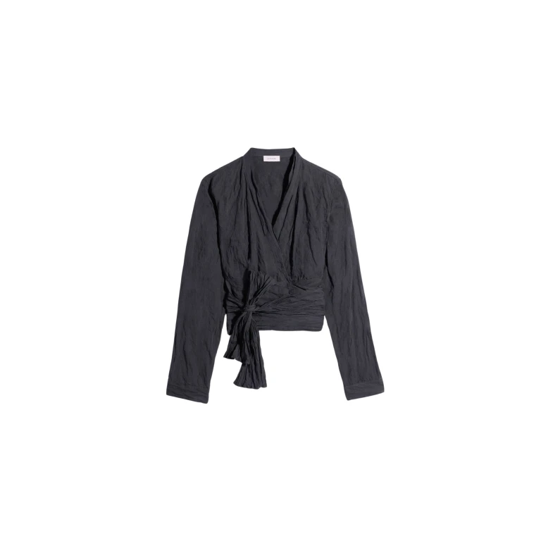 Lemaire Crinkled Wrap Top in Crinkled Cotton Metal - Tops - Parisian Minimalist Luxury at Luxury Shoes 