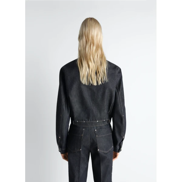 Lemaire Cropped Blouson with Studs in Denim - Jackets - Parisian Minimalist Luxury at Luxury Shoes 