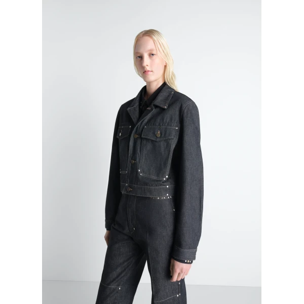 Lemaire Cropped Blouson with Studs in Denim - Jackets - Parisian Minimalist Luxury at Luxury Shoes 