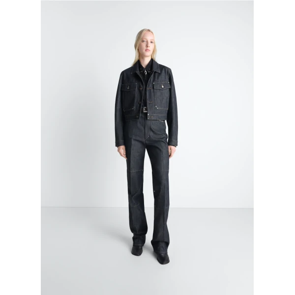 Lemaire Cropped Blouson with Studs in Denim - Jackets - Parisian Minimalist Luxury at Luxury Shoes 