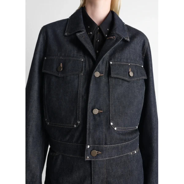 Lemaire Cropped Blouson with Studs in Denim - Jackets - Parisian Minimalist Luxury at Luxury Shoes 