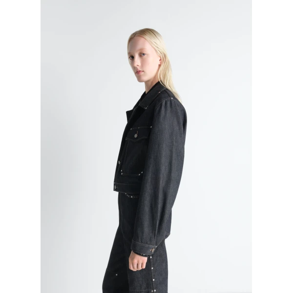 Lemaire Cropped Blouson with Studs in Denim - Jackets - Parisian Minimalist Luxury at Luxury Shoes 