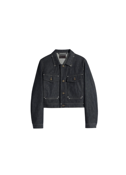 Lemaire Cropped Blouson with Studs in Denim - Jackets - Parisian Minimalist Luxury at Luxury Shoes 