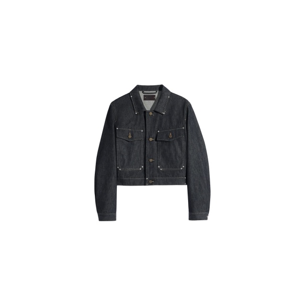 Lemaire Cropped Blouson with Studs in Denim - Jackets - Parisian Minimalist Luxury at Luxury Shoes 
