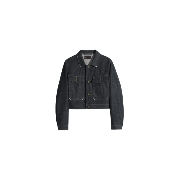 Lemaire Cropped Blouson with Studs in Denim - Jackets - Parisian Minimalist Luxury at Luxury Shoes 