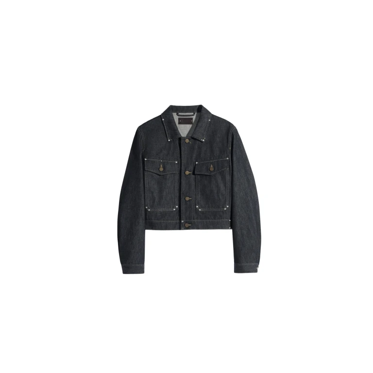 Lemaire Cropped Blouson with Studs in Denim - Jackets - Parisian Minimalist Luxury at Luxury Shoes 